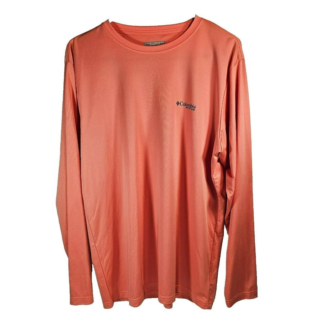 Colombia PFG Long Sleeve Omni-Shade Graphic T Shirt Men's Size M Salmon Peach